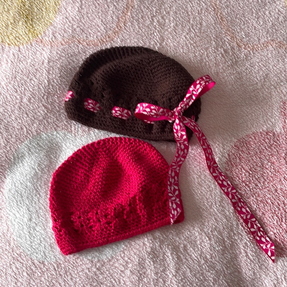 Handmade crochet baby hats